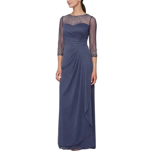 Alex Evenings Mother Of Bride Embellished Violet Mesh Gown Beaded Size 12 NWT